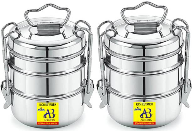 AEROBIX Stainless Steel high quality Traditional Tiffin Box pack of 2 3 Containers Lunch Box