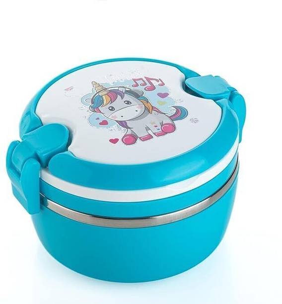 एके 10 ज़ोन Stainless Steel Printed Round Shape Lunch Box For Kids 2 कंटेनर लंच बॉक्स