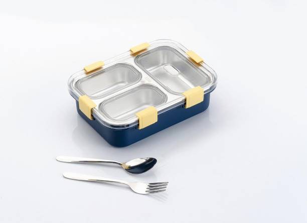 MGKENTERPRISE Stainless Steel Leak Proof with 2 Spoon Lunch Box 3 Containers Stainless Steel Office Lunch Box