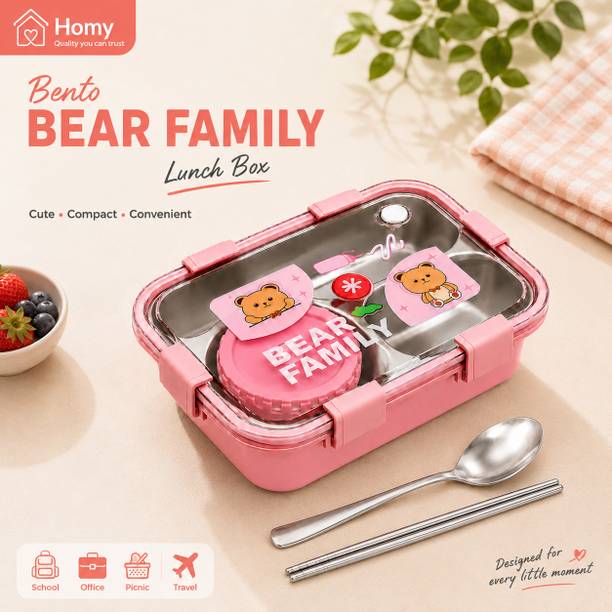 Homy Steel Leak Proof Lunch Box 3 Containers Stainless Steel School Lunch Box