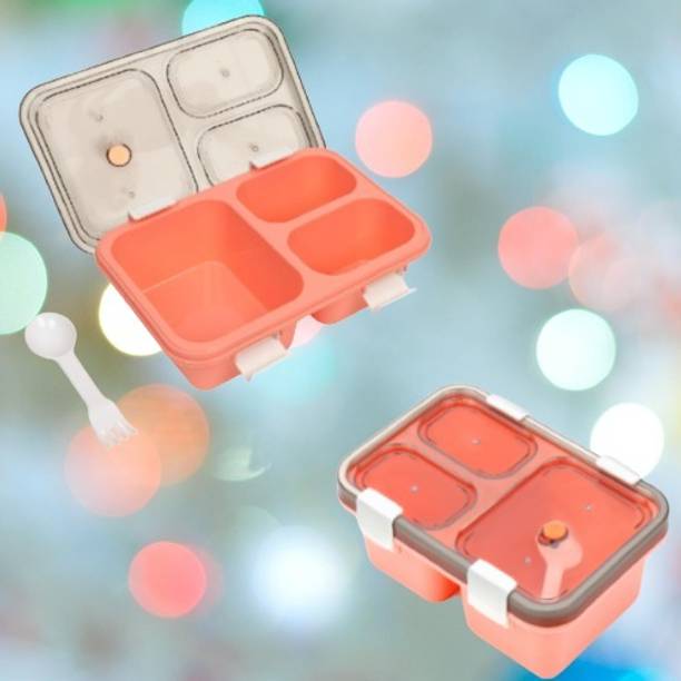 TRENDINGKITCHEN Combo Pack of 2 Plastic lunchbox for kids, Plastic Pickle Box | Combo 3 Containers Lunch Box