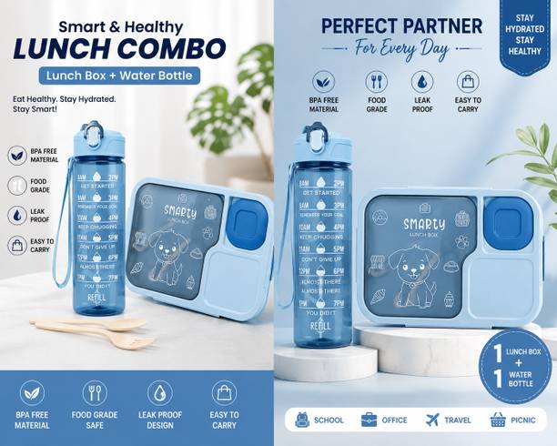 wonderlivo enterprises Smarty lunch box and motivational water bottle 3 Containers Plastic School Lunch Box