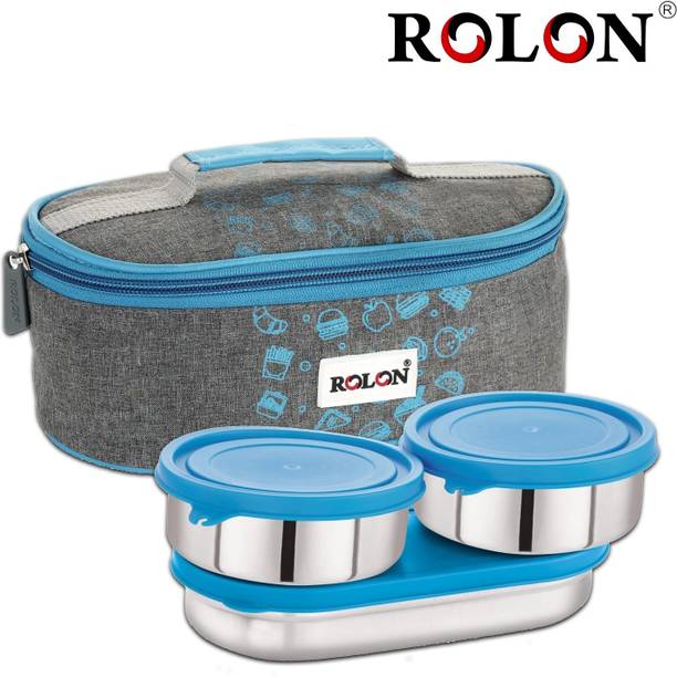ROLON Lunch Mate Double Decker Big | Blue | 3 Airtight Containers | Insulated Bag 3 Containers Lunch Box