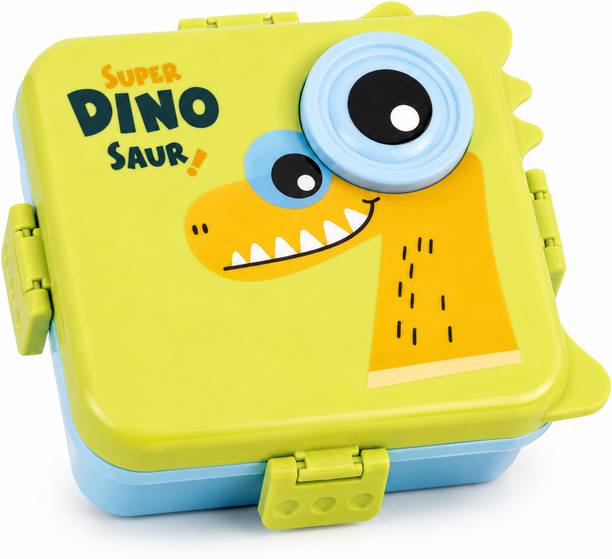 SOFITT Super Dino Kids Lunch Box with Spoon, Fork & Sauce Cup | 3 Compartment 1 
