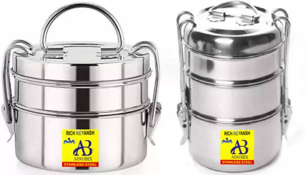 AEROBIX Stainless Steel Clip Tiffin Food grade Combo lunch Box Containers Size 8*3/8*2 5 Containers Lunch Box