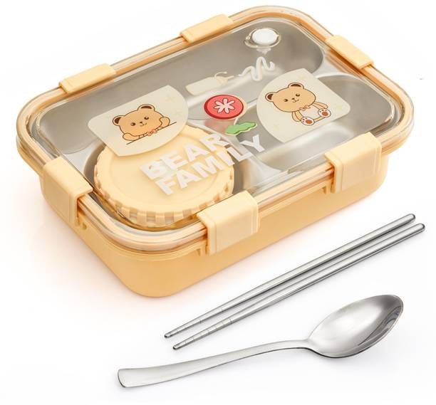 Boxito Bear Family Kawaii Lunch Box 3 Containers Stainless Steel, Plastic, Silicone School Lunch Box