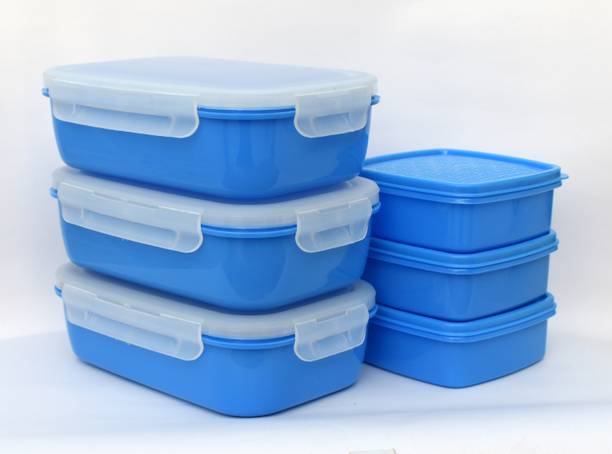 लोकनाथ Plastic Plain Lunch Box (Set of 6) Multiple Uses Containers Lunch Box Blue 6 कंटेनर लंच बॉक्स