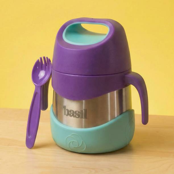 BASIL ThermoTot Kids 320ml Insulated Food Jar Steel Hot&Cold Lunch Box & spork - Grape 1 Containers Stainless Steel Office Lunch Box