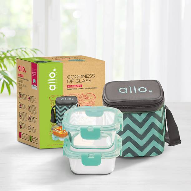 Allo Microwave Safe Tiffin with Chevron Mint Lunch Bag, 2 Containers Lunch Box