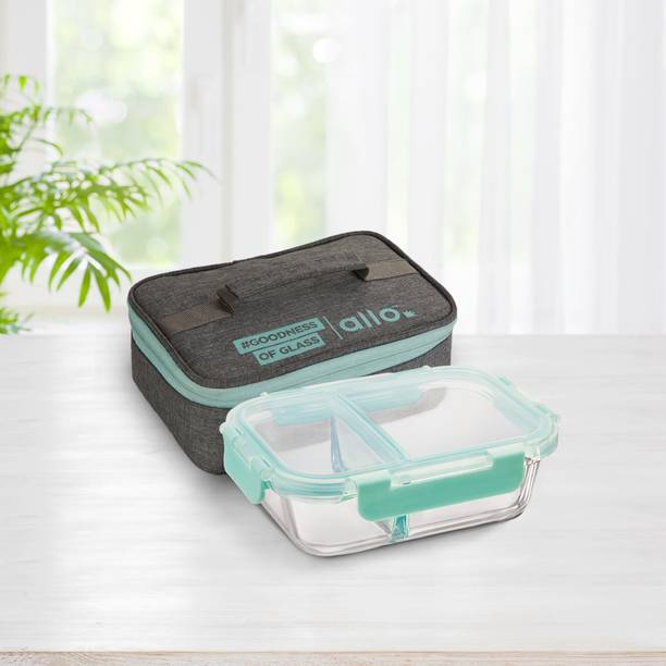 अलो FoodSafe Glass Lunch Box,Microwave Safe Tiffin with Canvas Grey Lunch Bag, 1 कंटेनर लंच बॉक्स