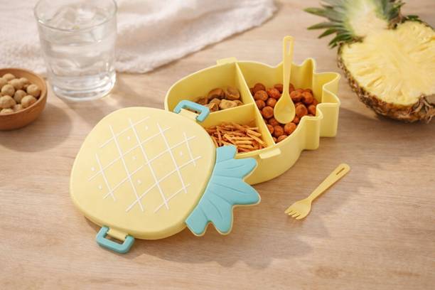 OMORTEX Back to School Lunch box with Spoon & fork (Pack Of 1) 3 Containers Plastic Office Lunch Box