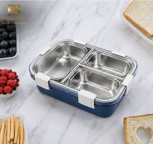 DivShakti 3 Compartment Stainless Steel Lunch Box with Spoon 3 Containers Stainl