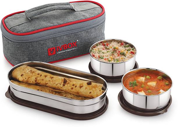 iVबॉक्स Oval-Pro Stainless Steel Container Food Tiffin, 3 कंटेनर लंच बॉक्स