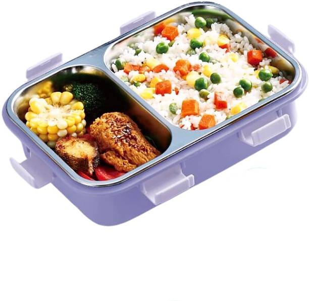 RBGIIT 2 Compartment Sealed Leak Proof Stainless Steel Lunch Box For Kid's & Adult 2 Containers Lunch Box