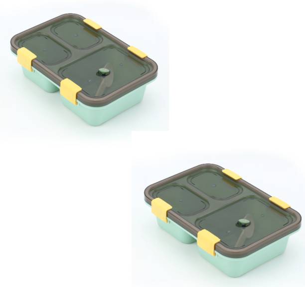 TRENDINGKITCHEN Combo OF 2 Lunch Box Multi Section BPA Free Tiffin Box For School (Pista Green) 3 Containers Lunch Box