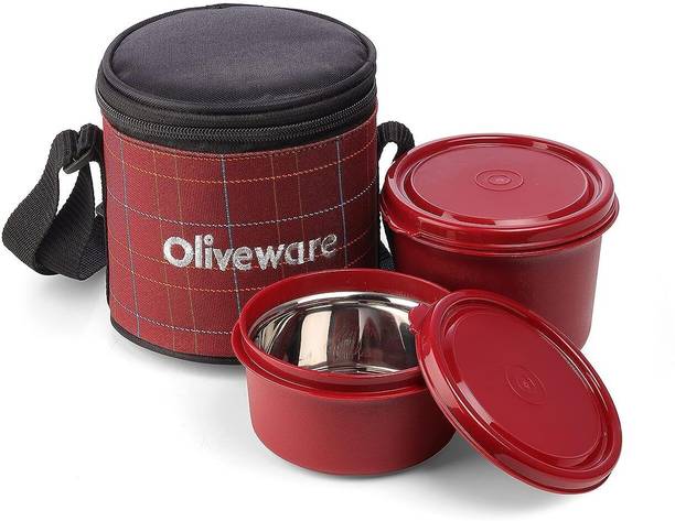 Oliveware Lunch Box | Stainless Steel Containers | Microwave Safe | Leak Proof 2 Containers Stainless Steel Office Lunch Box