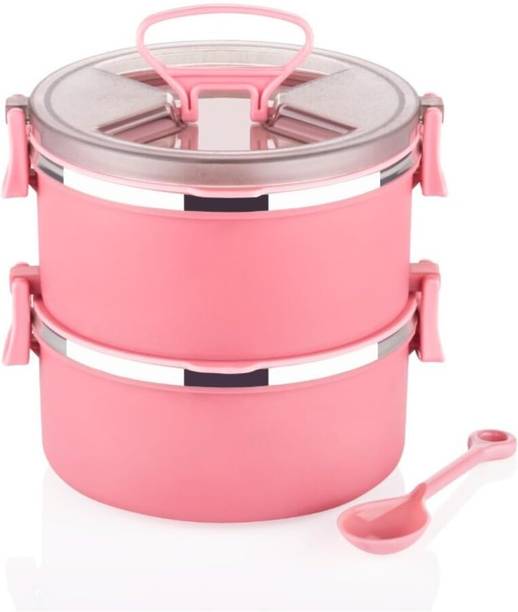 HOMEVELLA Stainless Steel 2 Tier Lunch Box 600ml Leak Proof Tiffin Box with Spoon 2 Containers Stainless Steel School Lunch Box