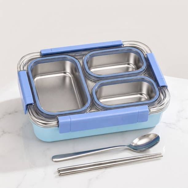 BTK Bento Lunch Box, 3 Compartment Tiffin Box, BPA Free 3 Containers Stainless Steel School Lunch Box