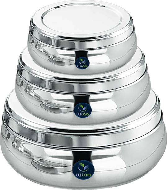 विया Set of 3 Stainless Steel Food Storage Containers Box Puri Dabba 3 कंटेनर लंच बॉक्स