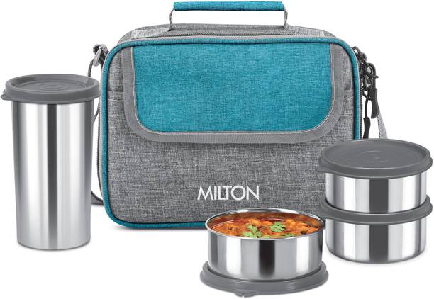 MILTON Daily Meal Lunch Box with Bag 3 Containers 300ml each & Tumbler 400ml Teal Green 3 Containers Lunch Box