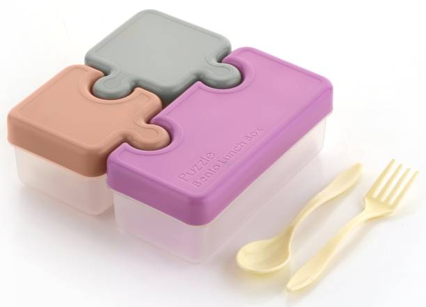 Flipkart SmartBuy Puzzle Bento Lunch Box With 1 Spoon & 1 Fork For School , College And Office 3 Containers Lunch Box