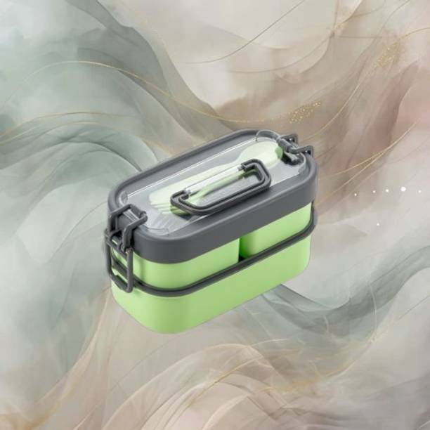 Evita NEW AIRTIGHT DOUBLE DECKER LUNCH BOX GREEN 8 3 Containers Lunch Box