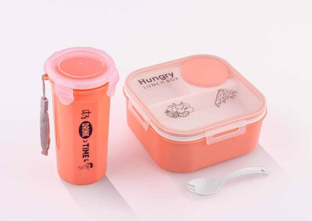 Essential Basket Hungry Lunch Box Combo with Water Bottle | 3 Compartment Leakpr