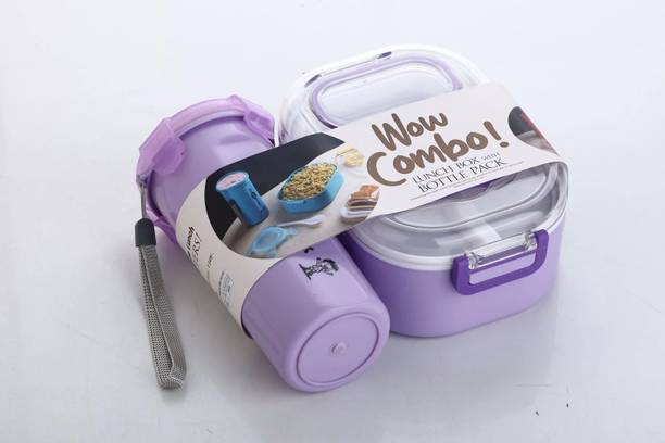 Twimish NEW WOW LUNCH BOX & WATER BOTTLE COMBO - PURPLE 3 Containers Plastic Sch