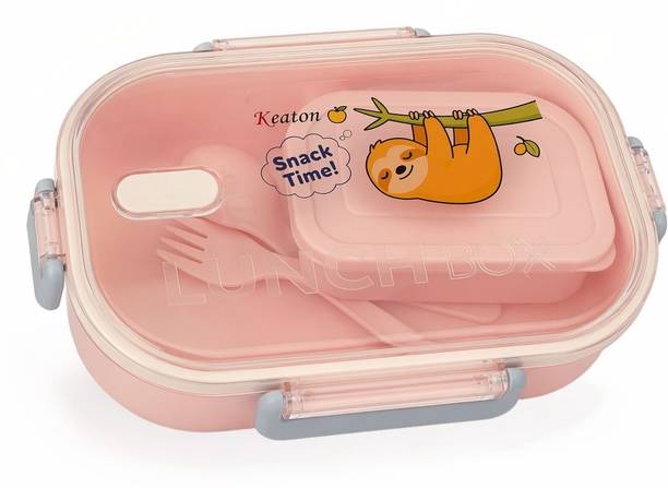 KEATON Plastic lunchbox for kids | Spoon & Fork 2 Containers Lunch Box 2 Containers Plastic School Lunch Box