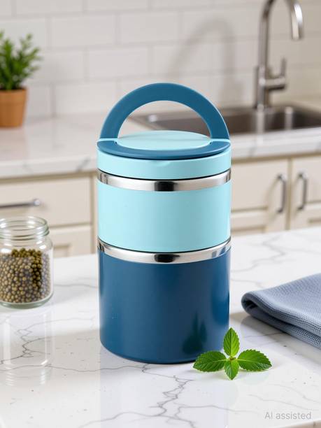 TeDeMeI Insulated Hot & cold steel Blue 2 Containers Stainless Steel Office Lunch Box