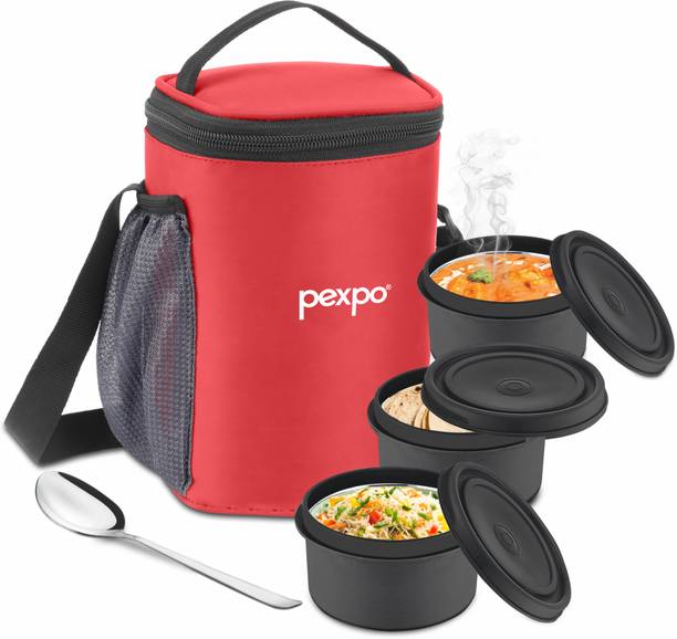 पेक्सपो Steel Micro Pro Lunch Box With 3 Micro Containers And 1 Spoon (Red Color) 3 कंटेनर लंच बॉक्स