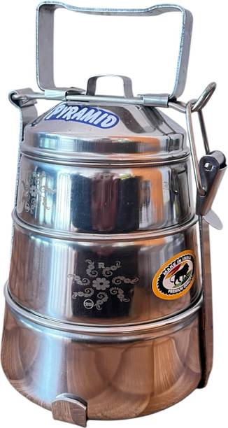 THE RHAH GROUP 3 Layer Lunch Box |Leak Resistant Tiffin Box with Handle Food Grade Steel 3 Containers Stainless Steel School Lunch Box