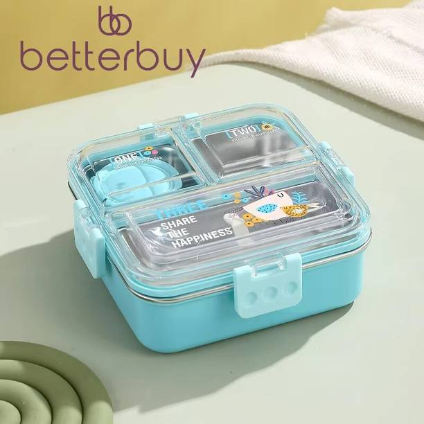 Better Buy Square 3D Embossed 100% leakproof 3 Containers Stainless Steel School Lunch Box