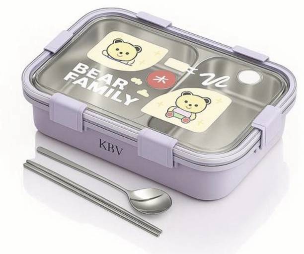 Kidoodle Kids Lunch Box with Spoon Chopsticks | Leak-Proof 2 Compartment Tiffin| BPA Free 2 Containers Stainless Steel School Lunch Box