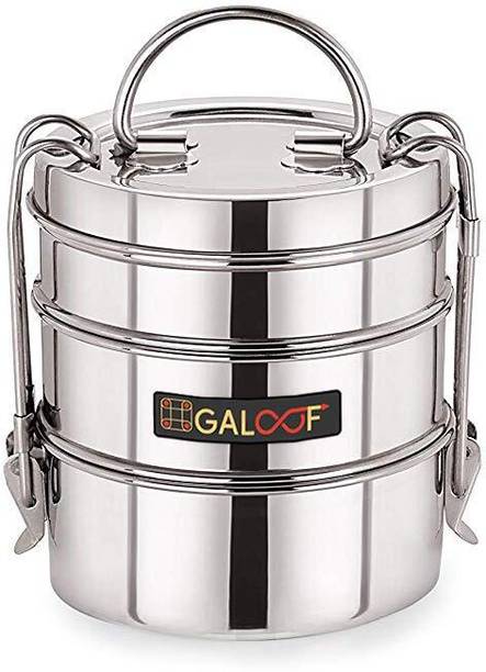 GALOOF Stainless Steel Lunch Box for Kids,Steel Tiffin box for School & Office, Kids 3 Containers Lunch Box