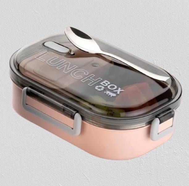 TRENDINGKITCHEN Double Wall Inner Stainless Steel Outer Plastic Lunchbox for kids 2 Containers Lunch Box