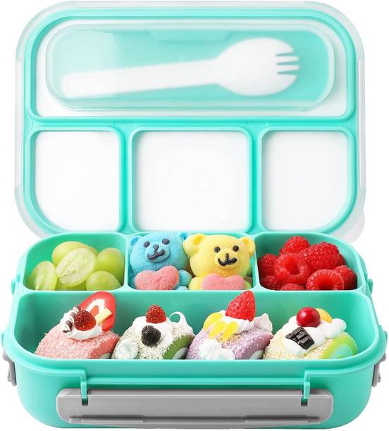 GlowNest 2344 4 Containers Plastic, Silicone, Stainless Steel School Lunch Box