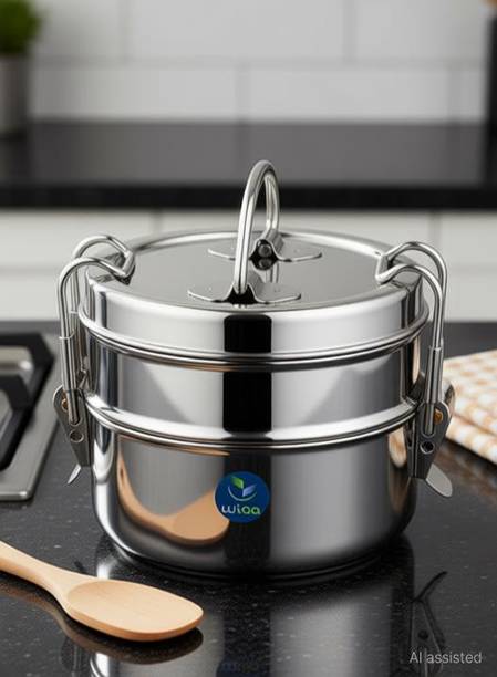 wiaa Steel Sada 2 Compartment Clip Tiffin/Lunchbox 2 Containers Stainless Steel 