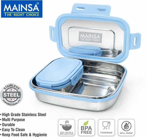 Mainsa New Trendy Steel Lunch box For Men Women Using For School 2 Containers Stainless Steel Office Lunch Box