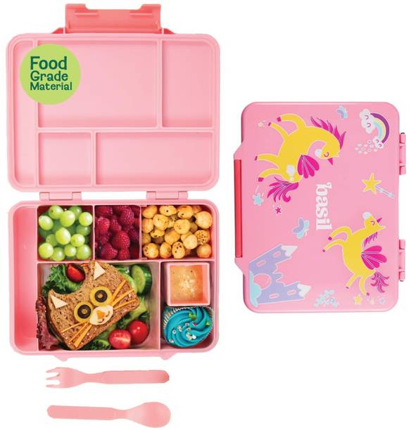 BASIL Binge Bento Box - Lunch Box for Kids| BPA Free | Leak Proof| Unicorn - 5 Containers Plastic Office Lunch Box