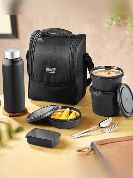 क्लासिक एसेंशियल्स Supreme Microwave Safe Set of 5 with Bottle|Bag & Cutlery 4 कंटेनर लंच बॉक्स