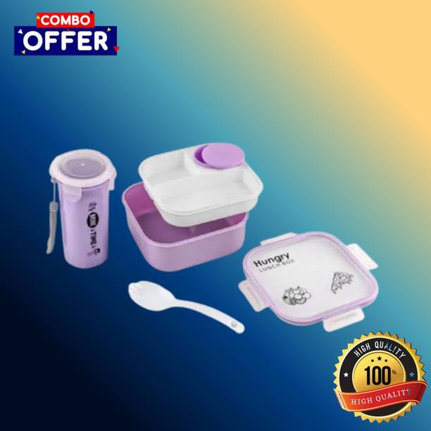 GARUDAFLY hungry-with-round-bottle-set-a45 3 Containers Plastic School Lunch Box