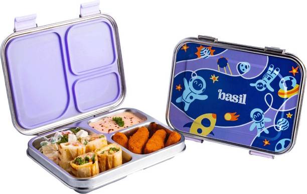 BASIL Bento Box - Lunch Box for Kids| Stainless Steel| Leak Proof| - Blue 3 Containers Stainless Steel School Lunch Box