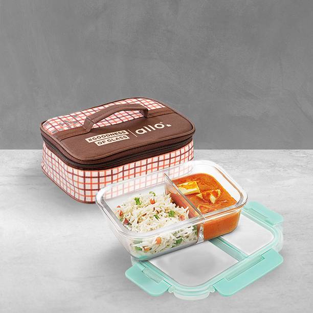 अलो FoodSafe Glass Lunch Box,Microwave Safe Tiffin with Cocoa Brown Lunch Bag, 1 कंटेनर लंच बॉक्स
