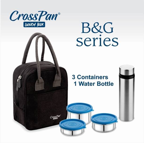 CrossPan B&G Lunch Bag with 3 Containers(200ml+350ml+500ml) with 750 ml SS Water Bottle 3 Containers Lunch Box