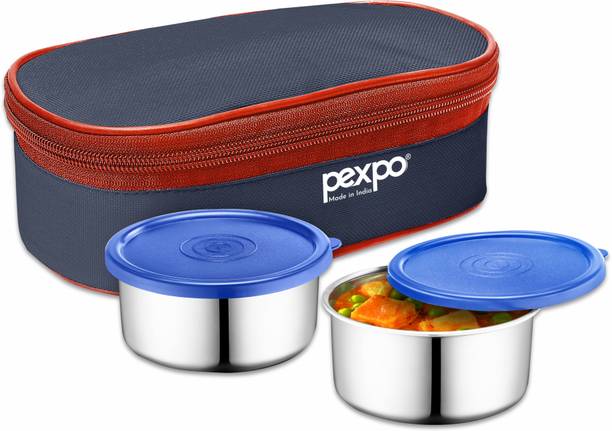 पेक्सपो Nano Stainless Steel Lunch Box With Cover Bag and Leakproof Air-Tight 2 कंटेनर लंच बॉक्स