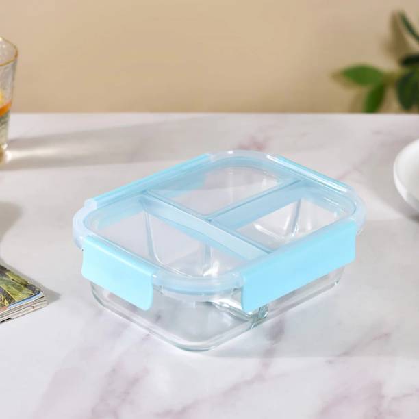 Nestasia Sealed Three Compartment Glass Container Lunchbox 1000ml  - 1000 ml
