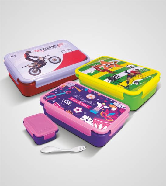 Antic Air tight 6 Compartment Combo of 3 with spoon for Office School Collage Use 3 Containers Lunch Box