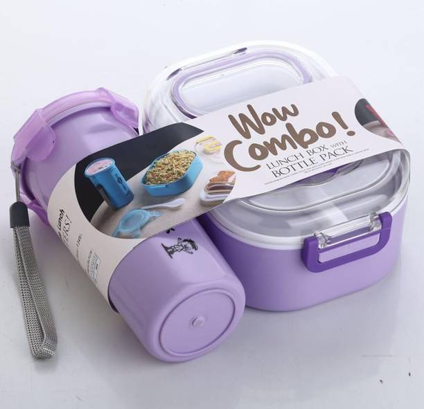 Nurah Combo Lunch Box Set with Airtight Tiffin Box & Leakproof Bottle for Kids(Purple) 3 Containers Plastic School Lunch Box