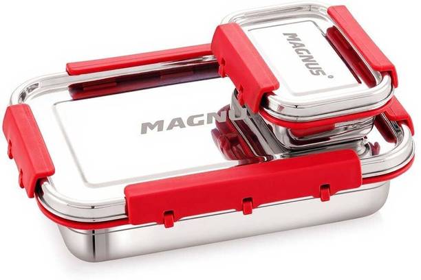 Magnus Dixie Stainless Steel Lunch Box | 2 Containers, Airtight & Leak Proof, Red 2 Containers Stainless Steel School Lunch Box